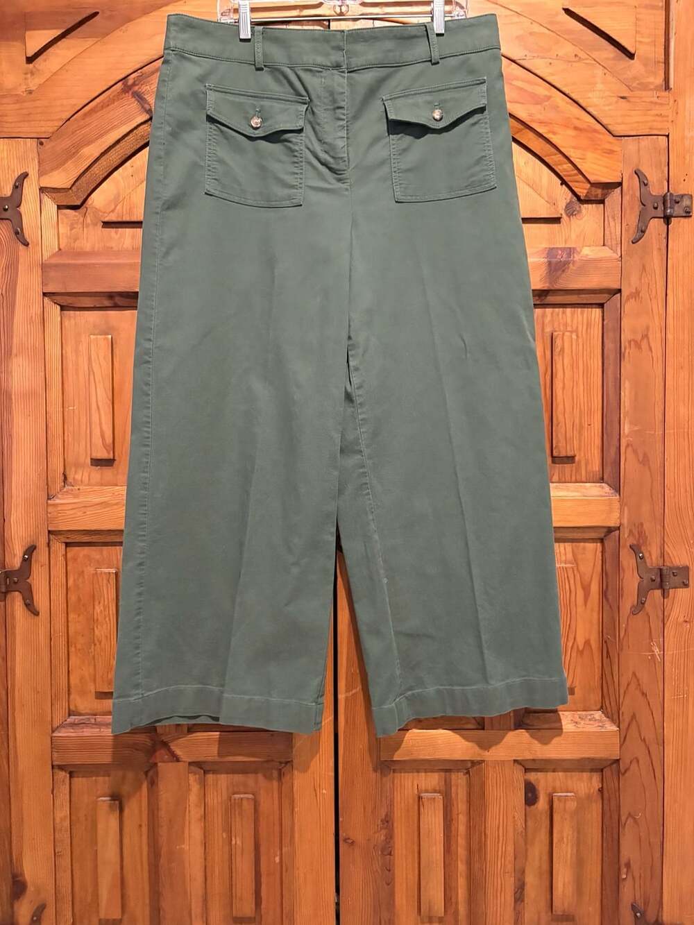 Loft Wide Leg Crop Pants Size 14 Olive Green Pocket Twill